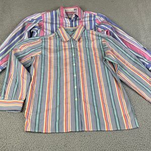 Lot of 2 Foxcroft Blouse Womens 6P Pink Blue Purple Striped Wrinkle Free Shirt